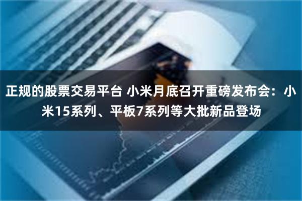 正规的股票交易平台 小米月底召开重磅发布会：小米15系列、平板7系列等大批新品登场