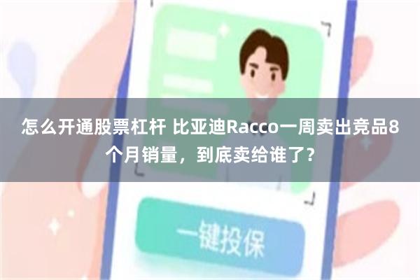 怎么开通股票杠杆 比亚迪Racco一周卖出竞品8个月销量，到底卖给谁了？